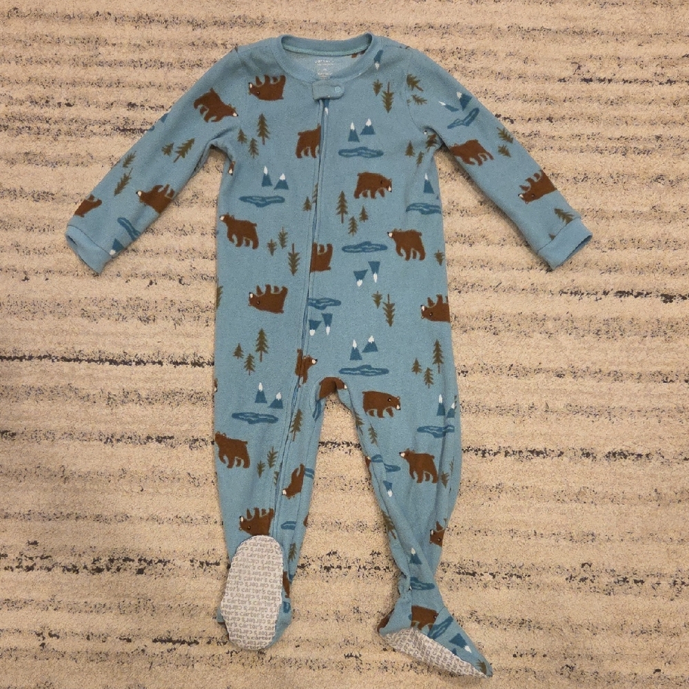 Carter's Blue Bear and Tree Pattern Footed Pajamas Size 4T